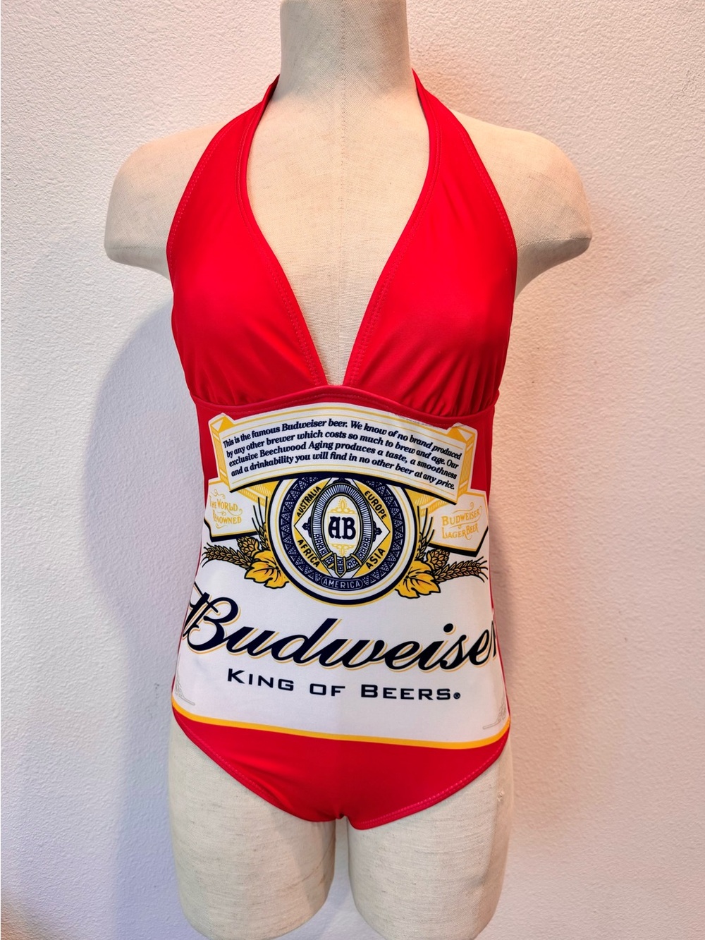 “Budweiser” Calhaun Bright Red One-Piece Halter Swimsuit w/ Logo | Medium 6